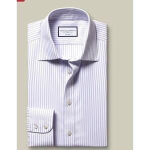 Non-Iron Royal Oxford Stripe Shirt -  slim fit Lilac Charles Tyrwhitt 17.5/36in